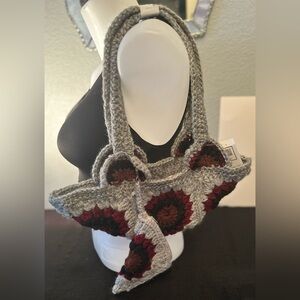 Handmade crochet granny square shoulder bag and matching wallet-lined
